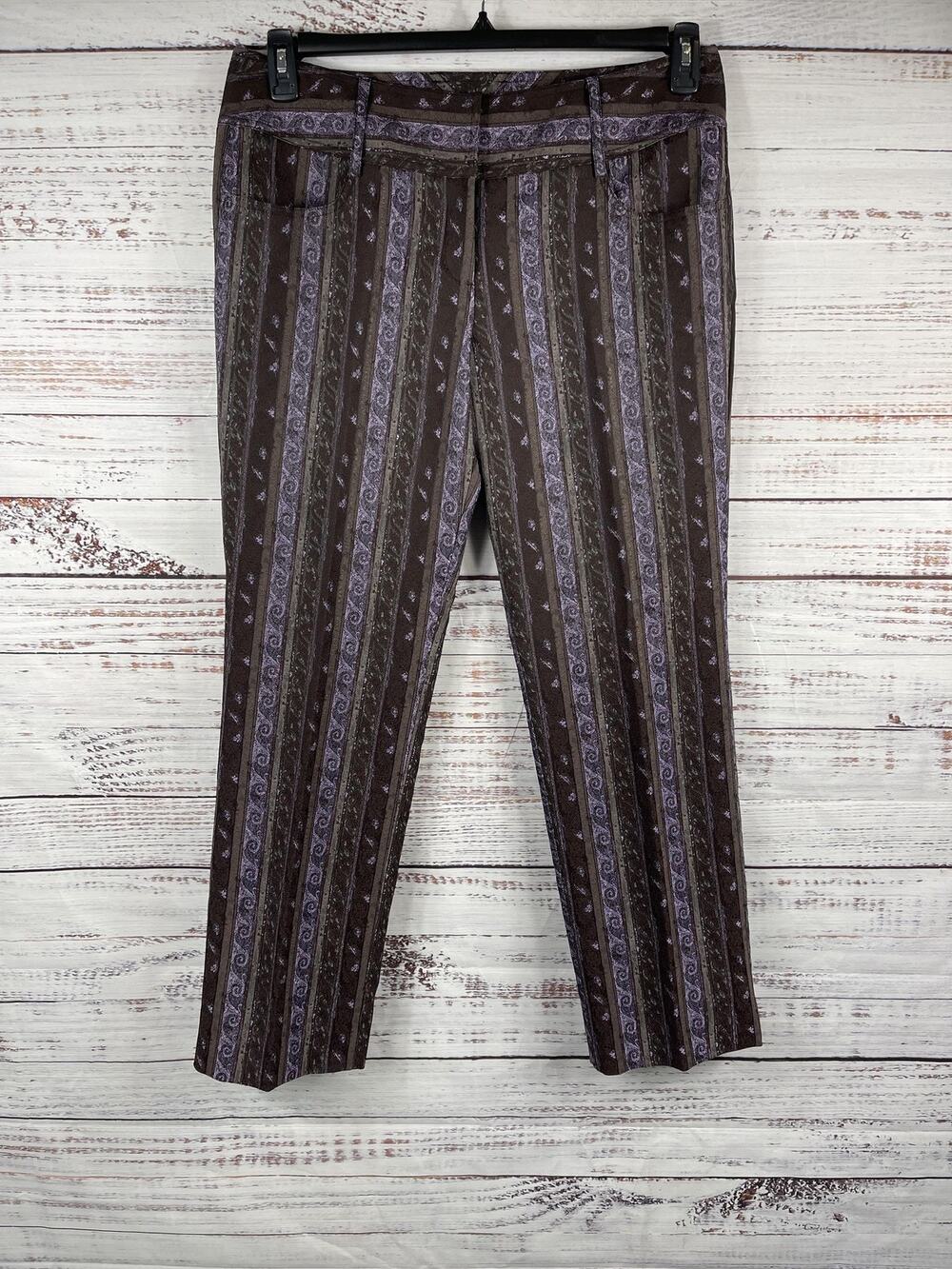 Etcetera Vertigo Pants Women's Size 14 Brown Purple Striped Jacquard Dress Work